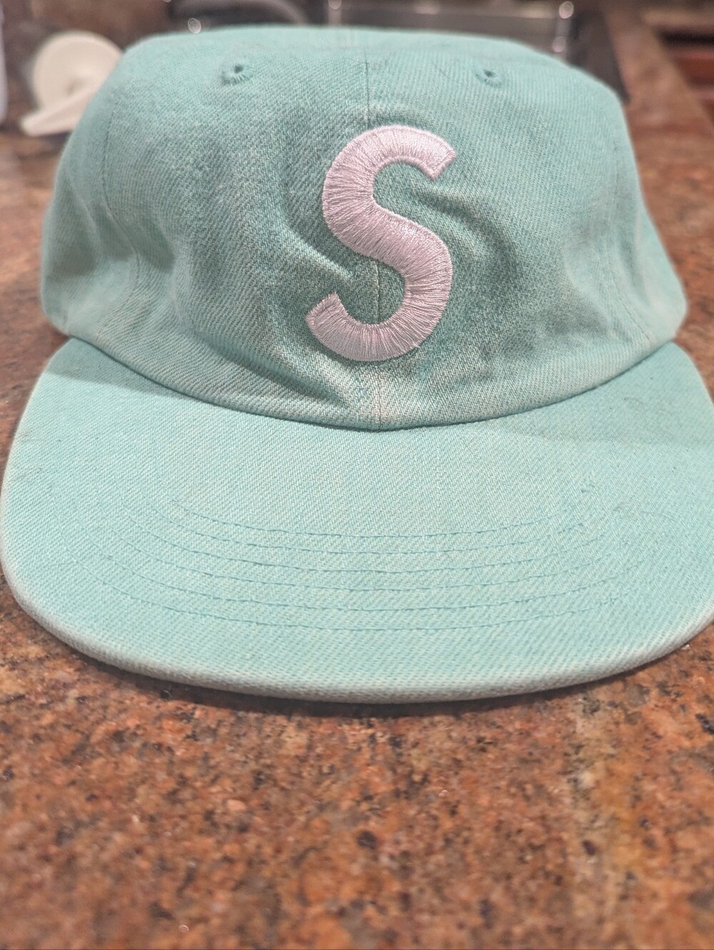 Supreme Mint Washed Denim 6-Panel Cap with White 'S' Patch